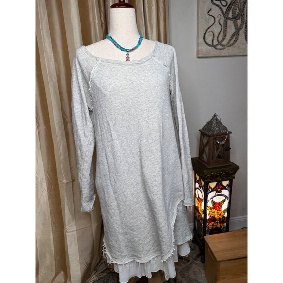 Sundance Gray  Sweater Dress Layered lace  Hem L Western Festival Fairy Grunge - Picture 1 of 10
